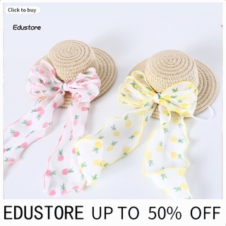 &lt;edustore&gt; หมวกฟาง ประดับโบว์ ลูกไม้ สําหรับสัตว์เลี้ยง สุนัข