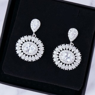 [พร้อมส่ง] Miss Earring ต่างหูห้อยเพชร CZ ทรง Oval 925 starling silver