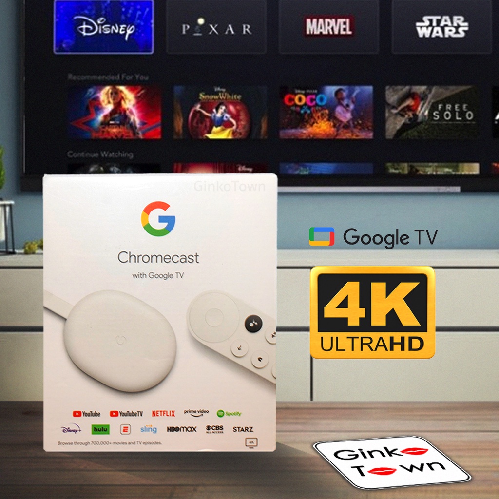 ภาพหน้าปกสินค้ากทมมีส่งใน 1 ชม Google Chromecast Gen4 with Google TV 4K สีขาว (Snow) GA01919-US