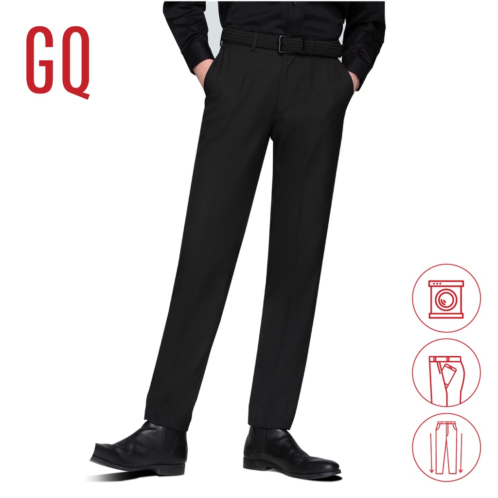 รูปภาพของGQ Essential Pants กางเกงผู้ชายทรงปกติ รุ่น TR Tailored Fit สีดำลองเช็คราคา