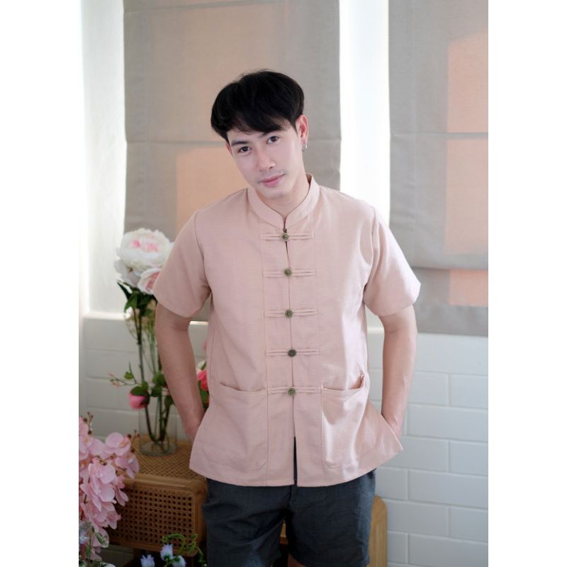 งานเข้าใหม่-เสื้อพื้นเมือง-เสื้อทำงาน-เสื้อพื้นเมืองผู้ชาย-คอจีน-กระดุมหน้า