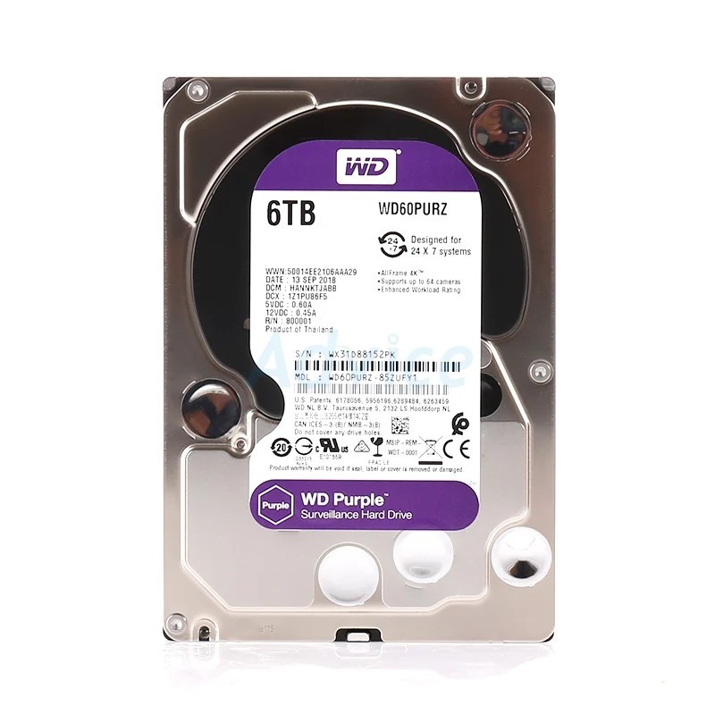 HARDDISK HDD WD Purple 6TB SATA III 3Y 64MB. WD60PURZ computer parts