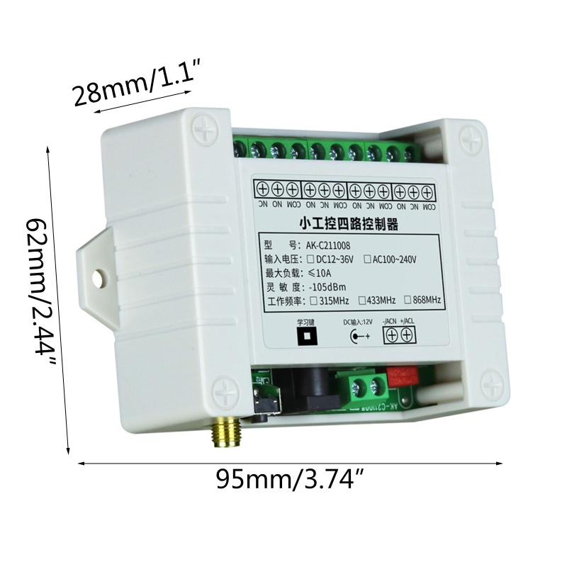 3c-รีโมตคอนโทรลไร้สาย-433mhz-dc12v-24v-220v-4ch-สําหรับประตูโรงรถ