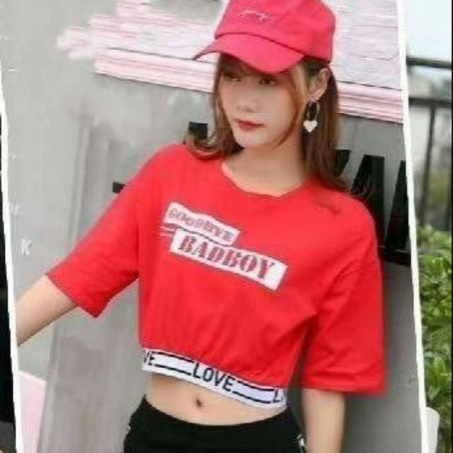 พร้อมส่ง-เสื้อยืดครอป-สกรีนลาย-badboy