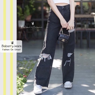 ภาพหน้าปกสินค้าBabarryJeans ยีนส์ทรงกระบอก ขาตรง เอวสูง ยีนส์ขาด ผ้ายีนส์ไม่ยืด ปลายขาตัด สีดำฟอก ที่เกี่ยวข้อง