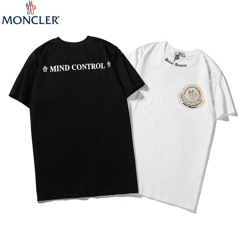เสื้อยืดสีขาวเสื้อยืดผ้าฝ้ายแขนสั้นพิมพ์ลาย Moncler