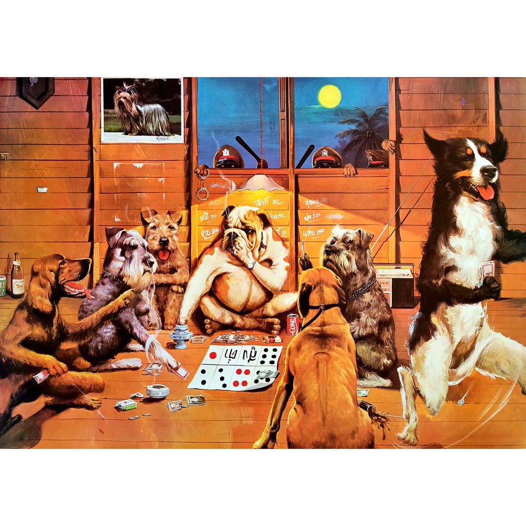 โปสเตอร์-รูปวาด-หมา-ล้อเลียน-dogs-playing-poster-20-x30-inch-classic-vintage-dog-painting-v18