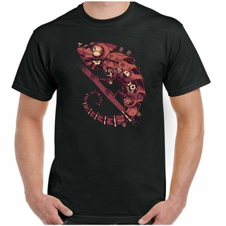 เสื้อยืดสีขาวSteampunk เสื้อยืดแขนสั้นพิมพ์ลาย Lizard Gecko แฟชั่น unisexS-4XL