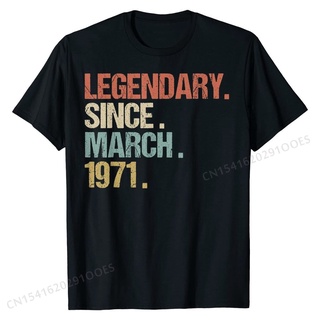 เสื้อยืดผ้าฝ้ายพรีเมี่ยม เสื้อยืดผ้าฝ้าย ลาย 50th Birthday Legendary Since March 1971 สไตล์เรโทร สําหรับผู้ชาย 1TJH