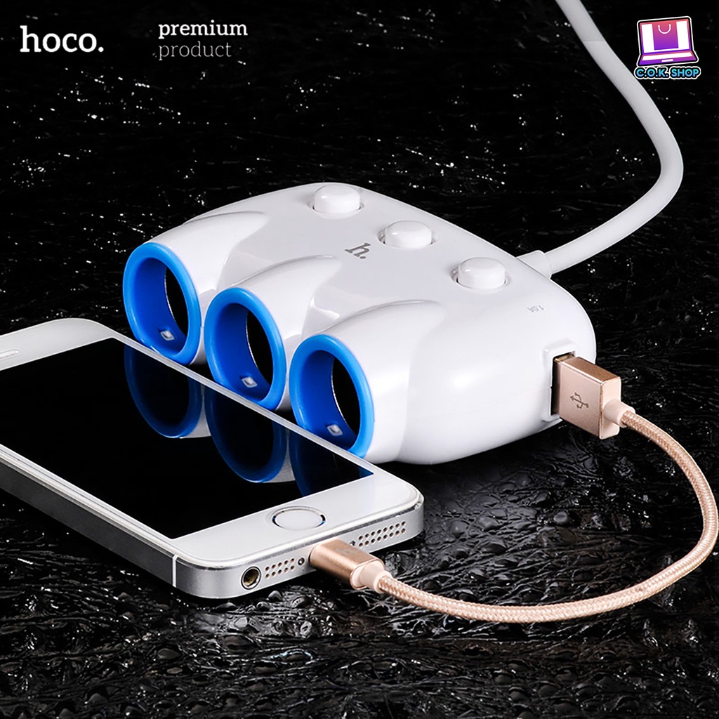 hoco-c1-car-charger-2-in-1-ที่ขยายช่องจุดบุหรี่-3-ช่อง-พร้อม-usb-2-port-ชาร์จเร็ว-ที่ชาร์จแบตในรถ-ขยายหัวชาร์จในรถ