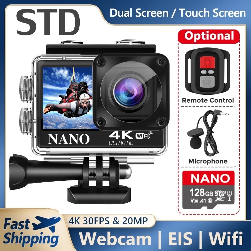 ภาพสินค้า4K 60fps HD Dual Screen กล้อง WiFi หน้าจอสัมผัสหมวกกันน็อก EIS รีโมทคอนโทรลใต้น้ำกันน้ำกีฬา Vlog กล้อง STD จากร้าน nano_tech บน Shopee ภาพที่ 2