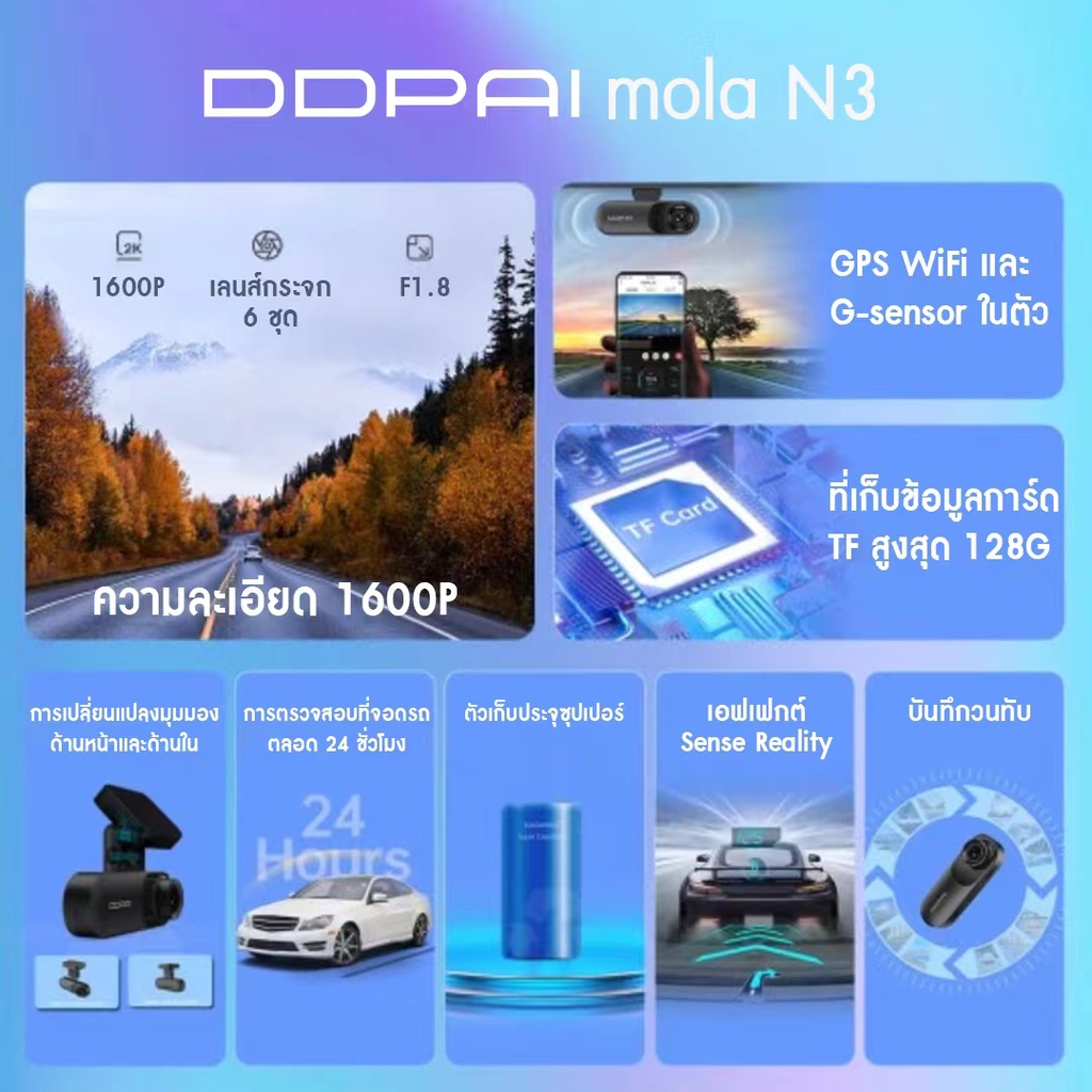 ภาพหน้าปกสินค้าDDPAI Mola N3 GPS Dash Cam Full HD 1600P Car Camera กล้องติดรถ กล้องติดรถยนต์ wifi กล้องรถยนต์ 140 จากร้าน techmate1 บน Shopee