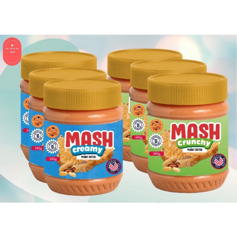 🥜 Mash- Peanut Butter จำนวน 6 ขวด (เนยถั่วบดผสมเม็ดกรุปกรอบ 3 ขวด และ ...