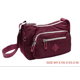 PY กระเป๋าสะพายข้าง ผ้าร่มลายย่นในตัว สไตล์คิปลิงค์ ผ้ากันน้ำได้ 100% หัวซิปสีเดียวกับกระเป๋า ขนาดยาว 9 นิ้ว (PY-9652)