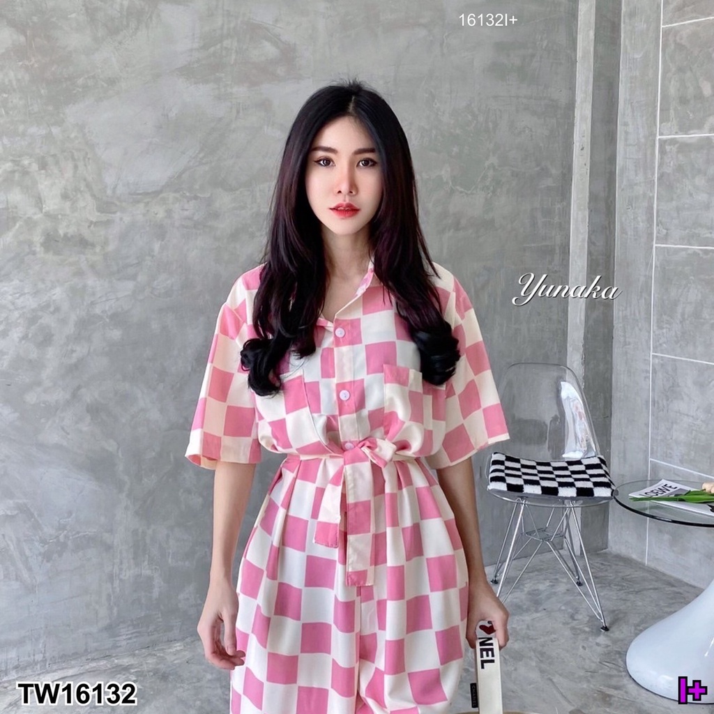 tw16132-จั้มสูทขายาวทรง-คอปกกระดุมหน้าแกะได้นะจ้า-มาพร้อมสายผูกเอวเก็บทรงสวย