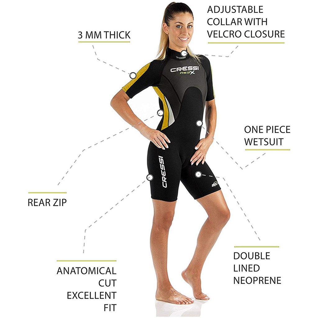ชุดดำน้ำ-เว็ทสูท-กางเกงขาสั้น-สำหรับผู้หญิง-อุปกรณ์ดำน้ำ-cressi-med-x-lady-shorty-wetsuit-black-orange-2-5mm