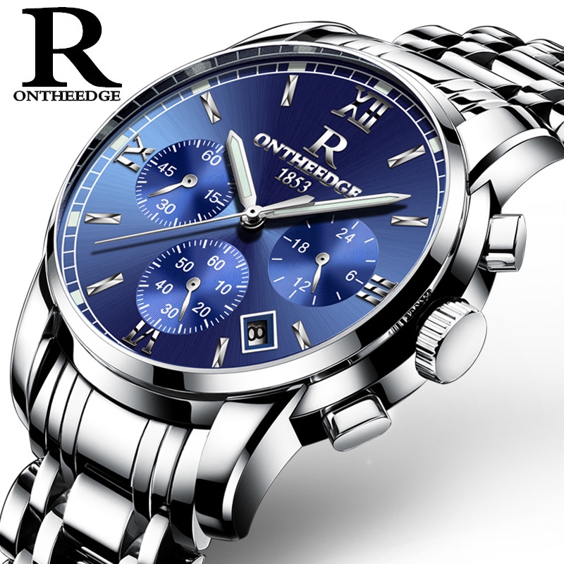 rontheedge-นาฬิกาข้อมือควอตซ์สแตนเลสสำหรับผู้ชาย