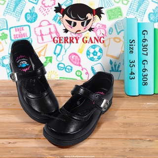 รองเท้านักเรียนหนังดำ GERRY GANG รองเท้านักเรียนหญิงแบบเข็มกลัด รุ่น G-6304 G-6305 G-6306 G-6307 G-6308