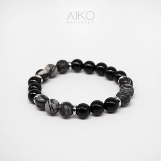 กำไลหินแท้ Love you two style (Black Onyx/ Spider web)