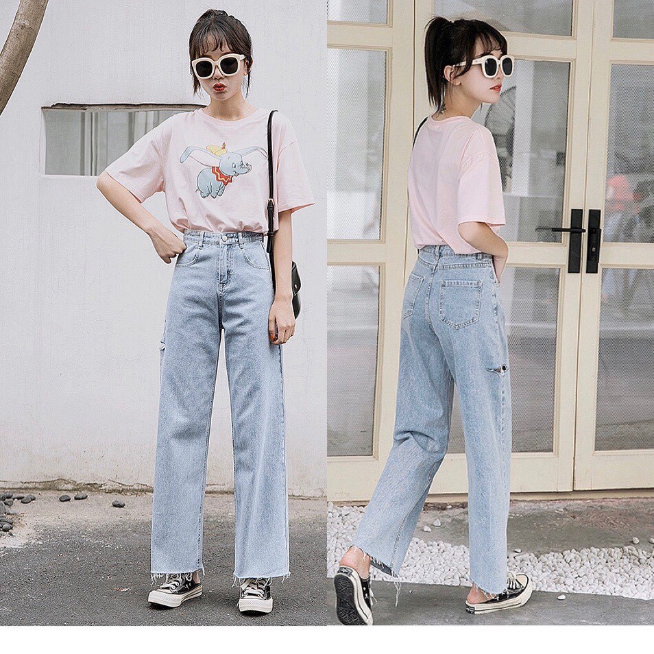 ภาพหน้าปกสินค้าCc jeans 106 กางเกงยีนส์ผู้หญิง ขายาว เอวสูง กระบอก แต่งขาด สีอ่อน ปลายรุ่ย