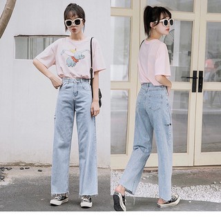 สินค้า Cc jeans #106 กางเกงยีนส์ผู้หญิง ขายาว เอวสูง กระบอก แต่งขาด สีอ่อน ปลายรุ่ย