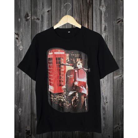 เสื้อยืดแขนสั้น-vespa-สําหรับผู้ชายสีดํา