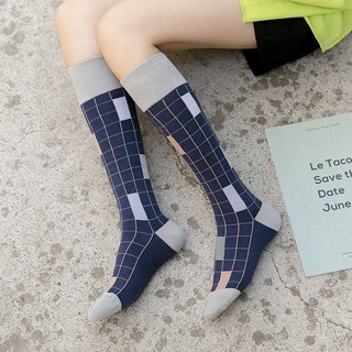 Korean Knee High Stockings Fashion Simple Plaid Womens Socks Young Girls Calf Socks