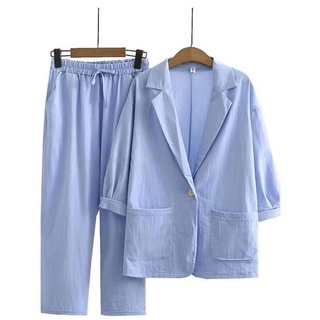 Seyhu Set 2IN1 เสื้อเบลเซอร์ ผ้าฝ้าย สีชมพู และกางเกง สําหรับผู้หญิง 2IN1 2022