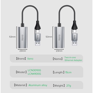 ภาพขนาดย่อของภาพหน้าปกสินค้าส่งไวจากไทย Llano อะแดปเตอร์การ์ดเครือข่าย USB3.0 Type C 2 in 1 เป็นอีเธอร์เน็ต RJ45 100 1000Mbps สําหรับคอมพิวเตอร์ แล็ปท็อป จากร้าน llano.th บน Shopee ภาพที่ 8