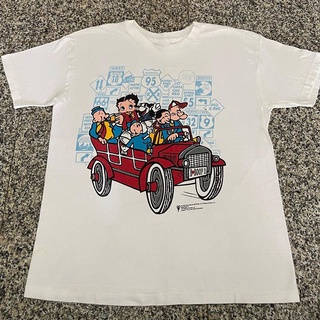 เสื้อยืดสีขาวเสื้อยืดแขนสั้น คอกลม ผ้าฝ้าย พิมพ์ลาย Miss Betty and Popeye แฟชั่นสําหรับสตรีS-4XL