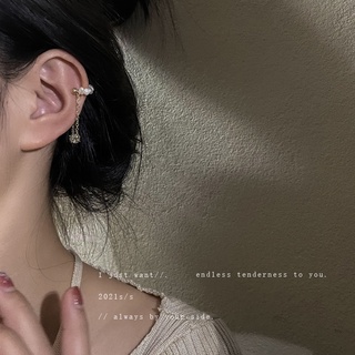 Freshwater pearl zircon ear bone clip single Korean design ear clip without ear hole simple temperament earrings for gir