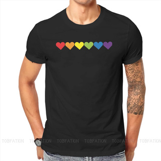 [S-5XL]Rainbow Pride Hearts Essential Tshirt Top Graphic Men Classic Homme MenS Clothes T Shirt