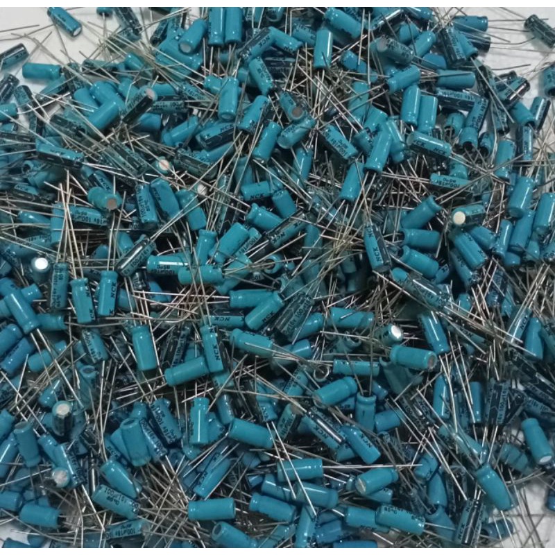 100uf-16v-capacitor-สีฟ้า-ขนาด-10x4mm-ของดีของแท้จากโรงงานพร้อมส่ง-100uf-16v-ตัวเก็บประจุแบบอิเล็กโทรไลต์-แพค-100ตัว