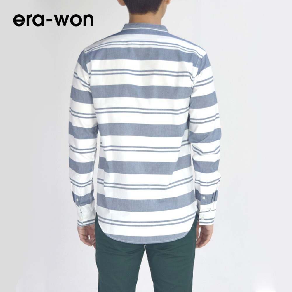 erawon-shop-1717ar-เสื้อเชิ้ตผู้ชายแขนยาว-อ็อกส์ฟอร์ด-คอจีน-graph-checked-mandarin-collar-ทรง-regular-fit-สี-argentina