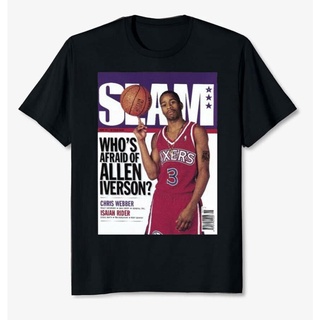 TSHIRTฝ้ายGdf21a3 เสื้อยืดผ้าฝ้าย พิมพ์ลาย Slam Whos Afraid Of Allen Iverson The Answer สีดํา สําหรับผู้ชาย UY32ER29224