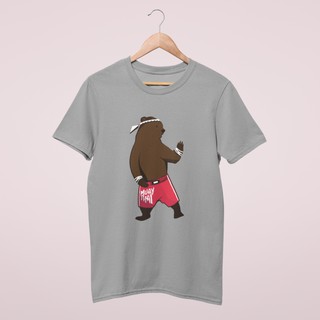 เสื้อยืด XXL BearOgraphY MHEE Muay Thai Unisex Graphic T Shirt 100% Cotton สกรีน ลายหมีมวยไทย สีเทาอ่อน ไซส์ใหญ่พิเศษ