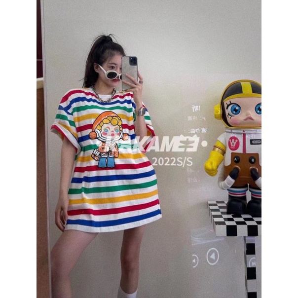 ทักก่อนสั่ง-เสื้อยืด-oversize-ลายริ้ว-rainbow-อก50-gavana