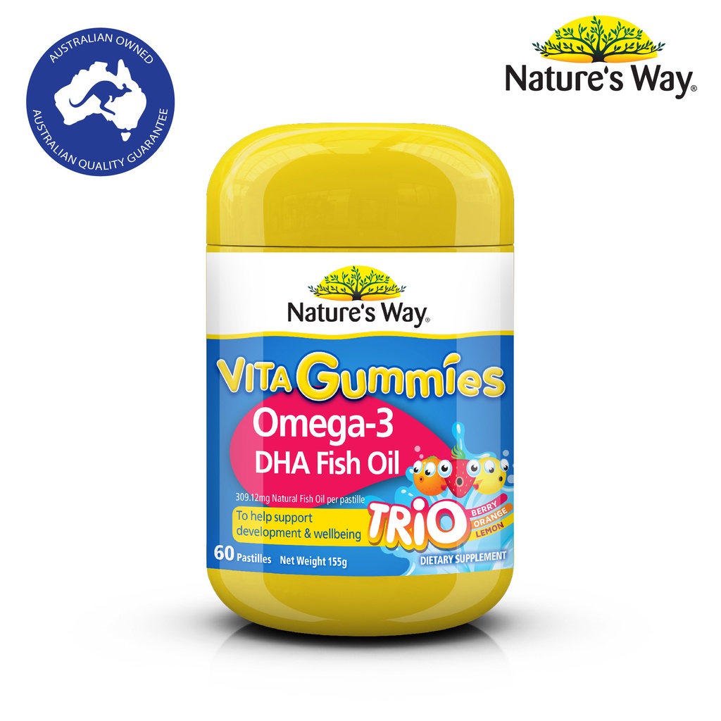 ราคาและรีวิวNature's Way Kids Smart Vita Gummies Omega 3 DHA Fish Oil Trio 60 capsules