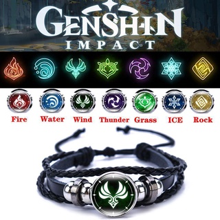 เครื่องประดับ สร้อยข้อมือหนัง แต่งคอสเพลย์ Game Genshin Impact Eye of God Water Wind Thunder Fire Rock Ice Element สามารถปรับได้