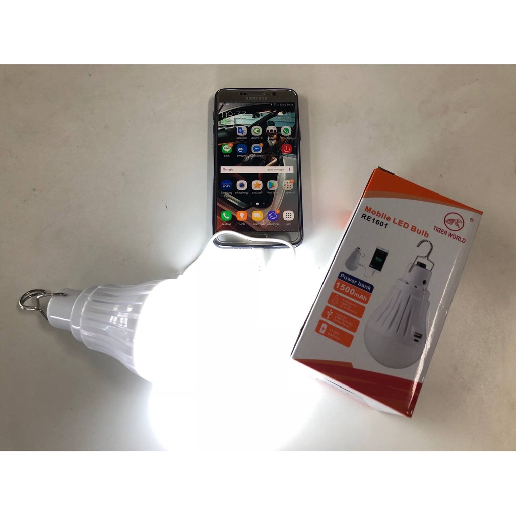 mobile-led-bulb-re1601-หลอดไฟ-16-led-3-7-v-แบต-1500-mah-lithium-battery-แสงขาว-แบบชาร์จไฟ-usb-ได้-เป็น-power-bank-ชาร์จม