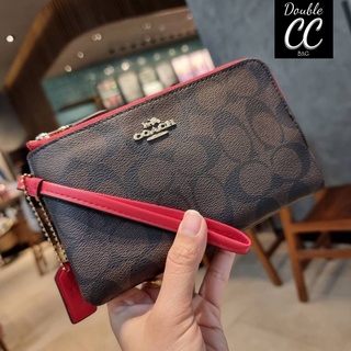 (แท้ 💯%‼Factory) COACH F87591 DOUBLE CORNER ZIP WALLET IN SIGNATURE COATED CANVAS