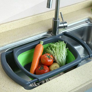 ตะกร้าล้างผัก ใช้งานง่ายยืดมือจับวางบนอ่างล้าง ล้างผักผลไม้ ตะกร้าซิลิโคนพับเก็บ👌🚩สินค้ามีพร้อมส่ง🚩