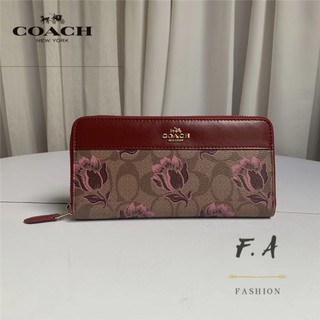 【พร้อมส่ง 】F.A ว่าแท้100% coach  ladies long clip  new long zipper wallet  flower clutch 76871