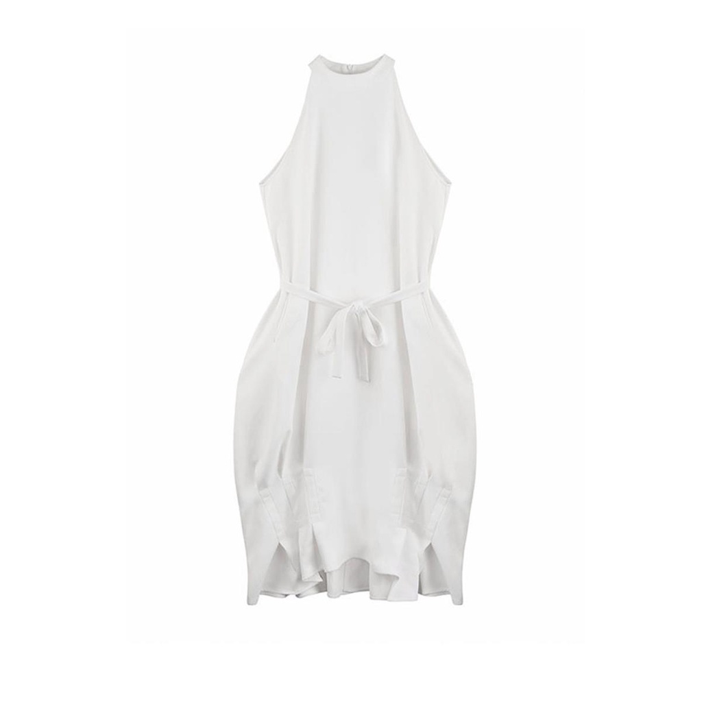 hot-sale-french-white-halterneck-dress-womens-2021-new-waist-slimming-lady-style-high-endกระโปรง
