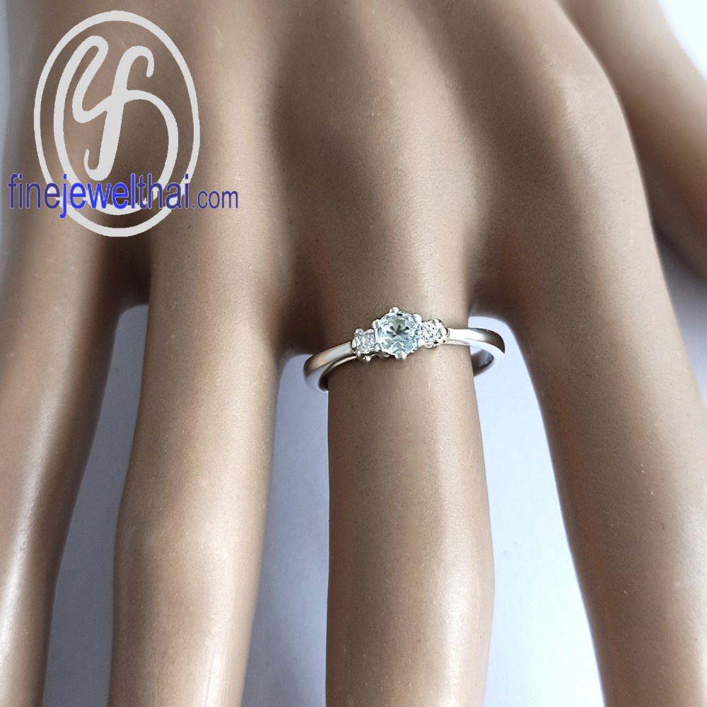 finejewelthai-แหวนอะความารีน-แหวนเงินแท้-แหวนพลอย-พลอยประจำเดือนเกิด-aquamarine-birthstone-silver925-ring-r1182aq