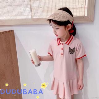 【 dudubaba 】 ชุดเดรสแขนสั้นพิมพ์ลายการ์ตูนแฟชั่นฤดูร้อน 2 ~ 8 ปี