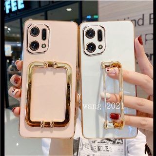 2022 New Casing เคส OPPO Find X5 Pro 5G A96 A76 A16e A16k 4G Phone Case Electroplating Straight Edge with Square Folding Stand Protective Soft Case เคสโทรศัพท