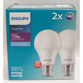 หลอดไฟ Philips Essential LED Bulb 9W E27 6500K(แพ็คคู่)