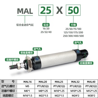 ภาพขนาดย่อของภาพหน้าปกสินค้าMal กระบอกนิวเมติก โลหะผสมอลูมิเนียม ขนาดเล็ก 25 32 40 * 25 50 75 100 125 150 175 จากร้าน everyday08266j.th บน Shopee ภาพที่ 1