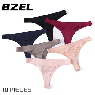 Bzel กางเกงชั้นในจีสตริง ผ้าฝ้าย ไร้รอยต่อ ระบายอากาศ เซ็กซี่ สําหรับผู้หญิง 10 ชิ้น พร้อมส่ง
